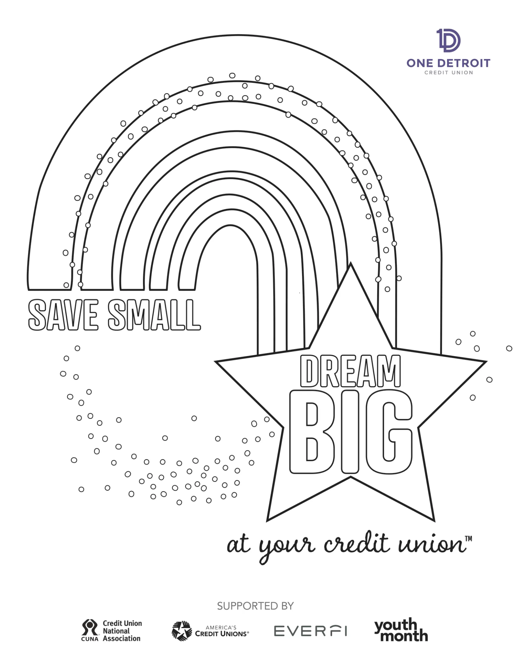 coloring page save small dream big with your credit union